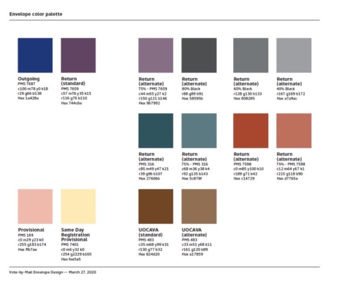 Sample color palettes for accessible absentee ballots.