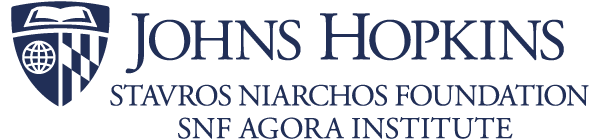 The dark teal blue logo of the SNF Agora Institute