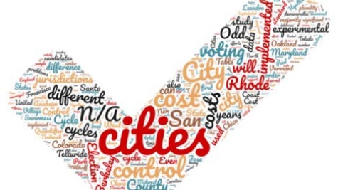 Word cloud in shape of a check mark; contains many names of cities.