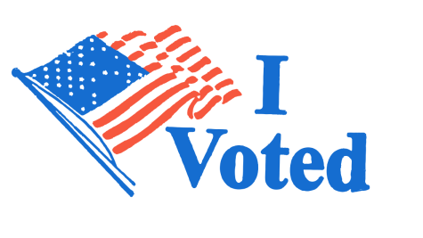 Image of an "I Voted" sticker with an American flag on it.