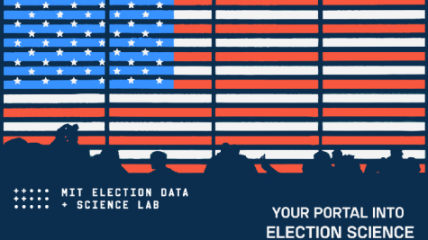 MIT Election Lab graphic of a US flag with silhouettes of people. Text reads "Your portal into election science".