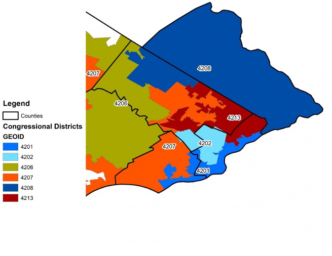 An example image of congressional districts that have been geocoded