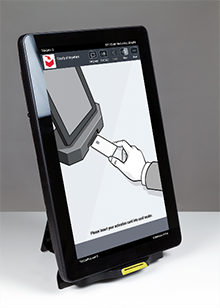 Image of the ImageCast X direct-recording electronic voting machine produced by Liberty Vote. Voters mark and verify their candidate selections on the touch screen before casting their ballot. Image provided by Verified Voting.